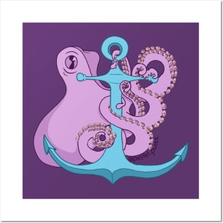 Purple Octopus and Anchor Posters and Art